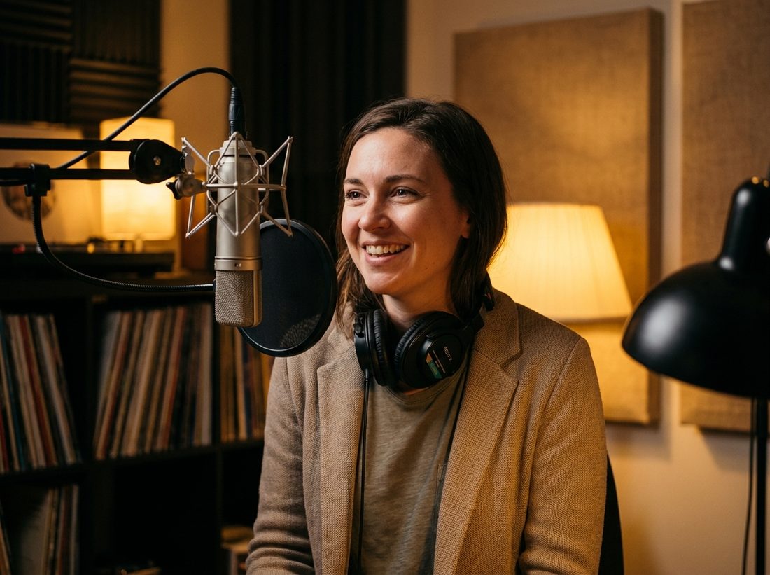 Sofia Lindqvist in a podcast studio